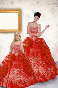 Coral Red Lace Up Strapless Beading and Embroidery and Pick Ups Quinceanera Gowns Taffeta Sleeveless