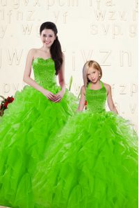 Top Selling Organza Sweetheart Sleeveless Lace Up Beading and Ruffles Quinceanera Gown in