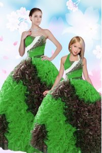 Beautiful Sequins Pick Ups Multi-color Sleeveless Taffeta Lace Up Quinceanera Dresses for Military Ball and Sweet 16 and