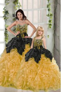 Nice Floor Length Yellow Ball Gown Prom Dress Organza Sleeveless Beading and Ruffles