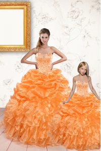 Pick Ups Sweetheart Sleeveless Lace Up Sweet 16 Dresses Orange Organza