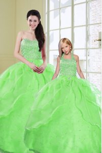Free and Easy Green Lace Up Sweetheart Beading and Sequins Quinceanera Gowns Organza Sleeveless