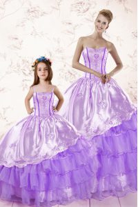 Delicate Lavender Quinceanera Dress Military Ball and Sweet 16 and Quinceanera and For with Embroidery and Ruffled Layer