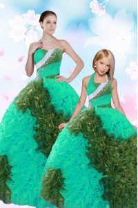 Sleeveless Taffeta Floor Length Lace Up Quinceanera Dress in Multi-color with Sequins and Pick Ups