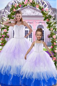 Multi-color Tulle Lace Up Sweet 16 Dresses Sleeveless Floor Length Beading