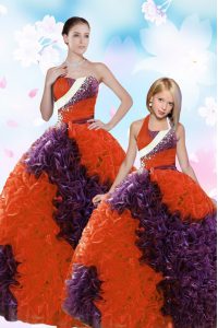 Best Beading and Sequins Quinceanera Gown Multi-color Lace Up Sleeveless Floor Length