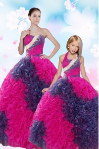 High Class Sequins Pick Ups Sweetheart Sleeveless Lace Up 15 Quinceanera Dress Multi-color Taffeta