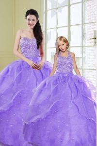 Lavender Sweetheart Neckline Beading Ball Gown Prom Dress Sleeveless Lace Up