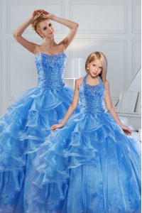 Traditional Sweetheart Sleeveless Organza Quinceanera Gown Beading and Ruffled Layers Lace Up