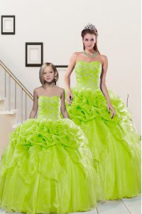 New Arrival Pick Ups Floor Length Yellow Green 15 Quinceanera Dress Sweetheart Sleeveless Lace Up