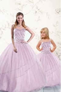Charming Floor Length Lace Up Quinceanera Gowns Lilac for Military Ball and Sweet 16 and Quinceanera with Beading
