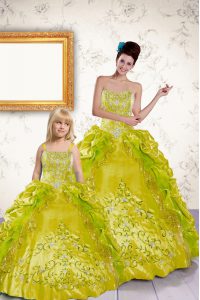 Yellow 15 Quinceanera Dress Military Ball and Sweet 16 and Quinceanera and For with Beading and Embroidery and Pick Ups 