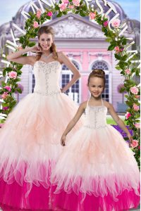 Fantastic Multi-color Ball Gowns Beading Quinceanera Gown Lace Up Tulle Sleeveless Floor Length