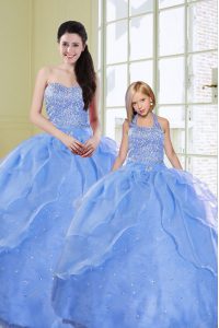 Fabulous Floor Length Ball Gowns Sleeveless Light Blue Quince Ball Gowns Lace Up