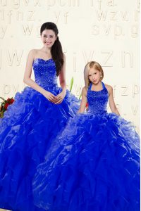 Spectacular Royal Blue Sleeveless Beading and Ruffles Floor Length Ball Gown Prom Dress