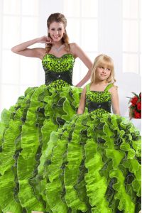 Classical Olive Green Sleeveless Organza Lace Up 15 Quinceanera Dress for Military Ball and Sweet 16 and Quinceanera