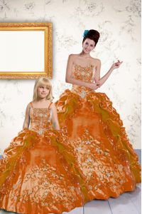 Pick Ups Strapless Sleeveless Lace Up 15th Birthday Dress Orange Taffeta