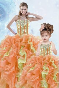 Organza Sleeveless Floor Length Quince Ball Gowns and Beading and Ruffles and Sequins