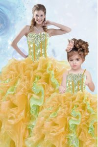 Multi-color Sleeveless Beading and Ruffles and Sequins Floor Length Sweet 16 Dresses
