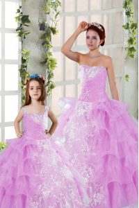 Chic Lilac Sleeveless Organza Lace Up Sweet 16 Quinceanera Dress for Military Ball and Sweet 16 and Quinceanera