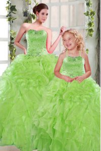 Strapless Neckline Beading and Ruffles Quinceanera Gown Sleeveless Lace Up