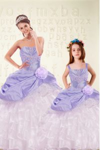 Ruffled Ball Gowns Quinceanera Dresses Lavender Sweetheart Organza and Taffeta Sleeveless Floor Length Lace Up