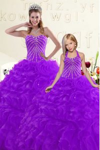 Hot Selling Sleeveless Beading and Ruffles Lace Up Quinceanera Gowns