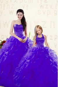 Trendy Floor Length Purple Ball Gown Prom Dress Sweetheart Sleeveless Lace Up