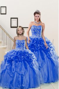 Floor Length Blue Quinceanera Gown Organza Sleeveless Beading and Pick Ups