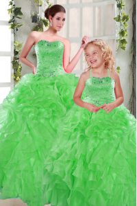 Flare Organza Sweetheart Sleeveless Lace Up Beading and Ruffles Quinceanera Dress in Green