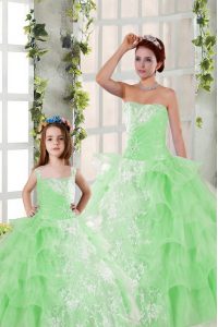 Exceptional Strapless Sleeveless Organza Quinceanera Gown Beading and Ruffled Layers and Ruching Lace Up
