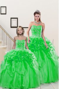 Sleeveless Organza Floor Length Lace Up Sweet 16 Quinceanera Dress in with Beading and Pick Ups