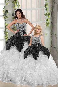 Excellent White and Black Sweet 16 Dress Military Ball and Sweet 16 and Quinceanera and For with Beading and Ruffles Swe