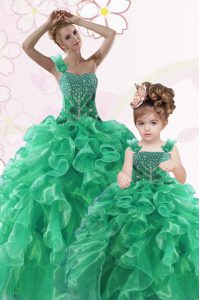 Colorful One Shoulder Sleeveless Lace Up Floor Length Beading and Ruffles 15th Birthday Dress