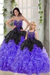 Black And Purple Lace Up Sweetheart Beading and Ruffles Quinceanera Gowns Organza Sleeveless