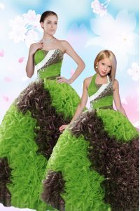 Green Quinceanera Gowns Military Ball and Sweet 16 and Quinceanera and For with Beading and Sequins Strapless Sleeveless