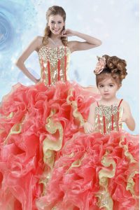 Artistic Sleeveless Lace Up Floor Length Beading and Ruffles and Sequins Sweet 16 Dress