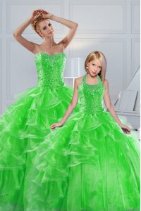 Ball Gowns Sweetheart Sleeveless Organza Floor Length Lace Up Beading and Ruffled Layers Quinceanera Dress