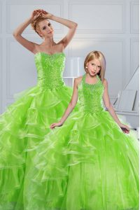 Nice Organza Lace Up Vestidos de Quinceanera Sleeveless Floor Length Beading and Ruffled Layers