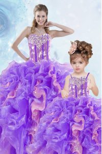 Delicate Multi-color Ball Gowns Beading and Ruffles and Sequins Quinceanera Dress Lace Up Organza Sleeveless Floor Lengt