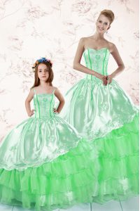 Sweetheart Sleeveless Sweet 16 Quinceanera Dress Floor Length Embroidery and Ruffled Layers Green Organza