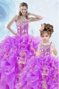 Artistic Sleeveless Beading and Ruffles and Sequins Lace Up 15 Quinceanera Dress
