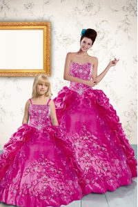 Modern Fuchsia Lace Up Quince Ball Gowns Beading and Appliques and Pick Ups Sleeveless Floor Length