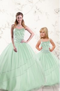 Great Ball Gowns Sweet 16 Quinceanera Dress Apple Green Sweetheart Tulle Sleeveless Floor Length Lace Up