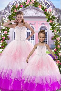 Tulle Sweetheart Sleeveless Lace Up Beading Sweet 16 Dresses in Multi-color