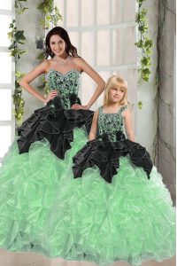 Colorful Apple Green Organza Lace Up Quinceanera Dress Sleeveless Floor Length Beading and Ruffles
