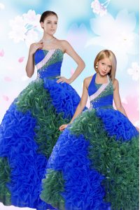 Sleeveless Taffeta Floor Length Lace Up 15th Birthday Dress in Multi-color with Sequins and Pick Ups