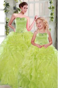 Clearance Organza Sleeveless Floor Length Quinceanera Dress and Beading and Ruffles