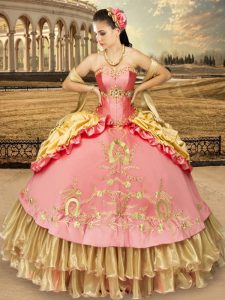 Artistic Pick Ups Sweetheart Sleeveless Lace Up Quinceanera Gown Pink And Yellow Organza and Taffeta