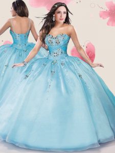 Beading 15th Birthday Dress Baby Blue Lace Up Sleeveless Floor Length